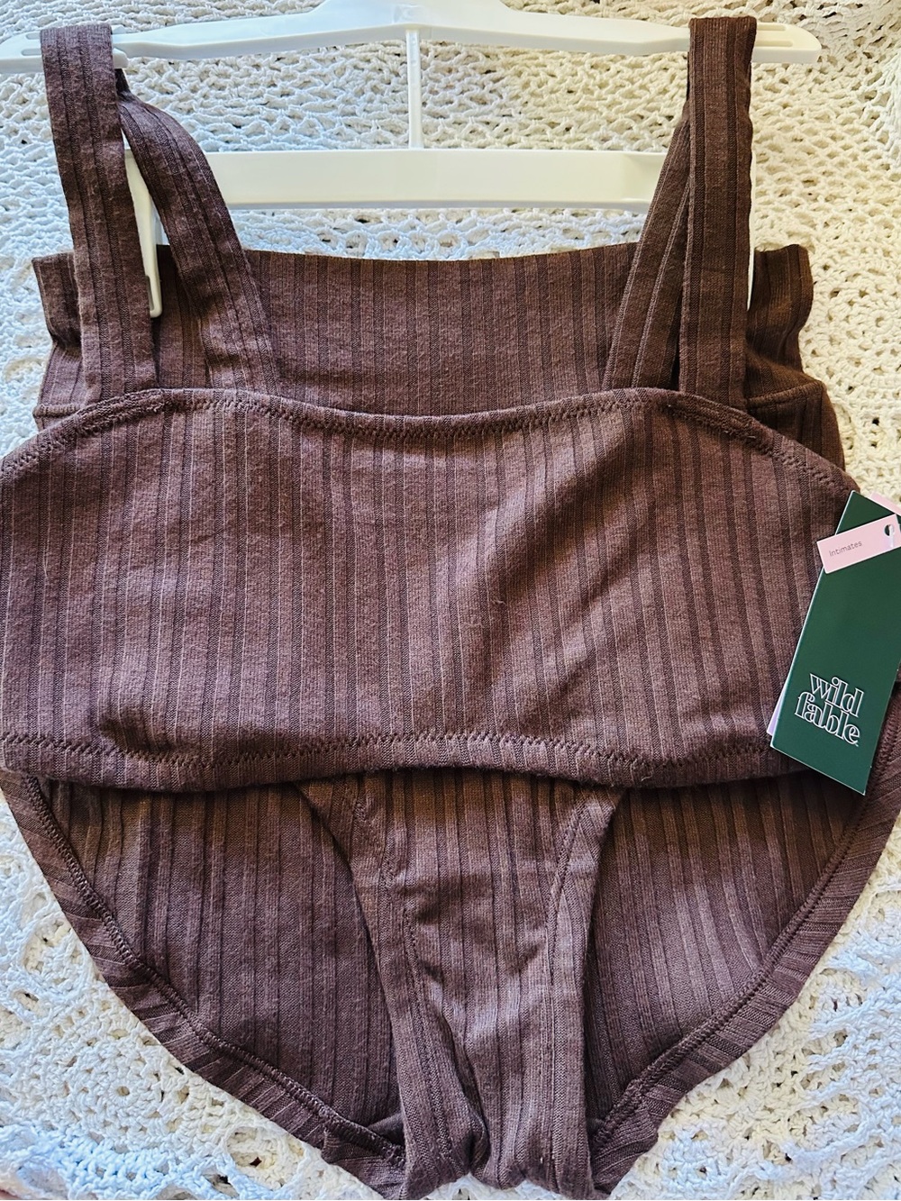 wild fable Brown Ribbed Bandeau Bralette & High-Waist Bikini Set